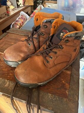 Survivor Men's Brown Leather Lace-Up Work Boots with Orange Collar